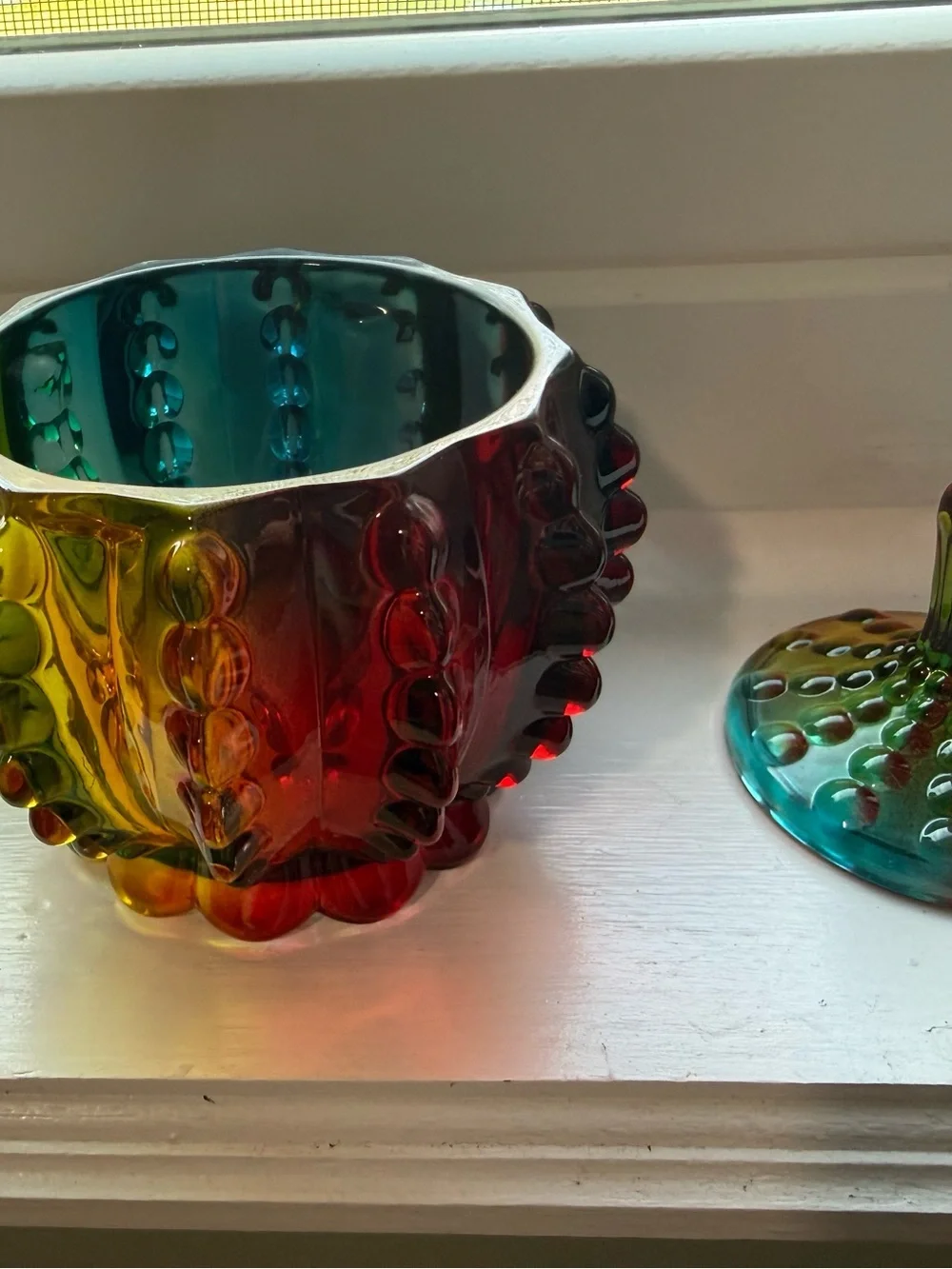 6 oz Rainbow Embossed Glass Jar with Lid Crystal Glass Candy Dishes Candy Jar